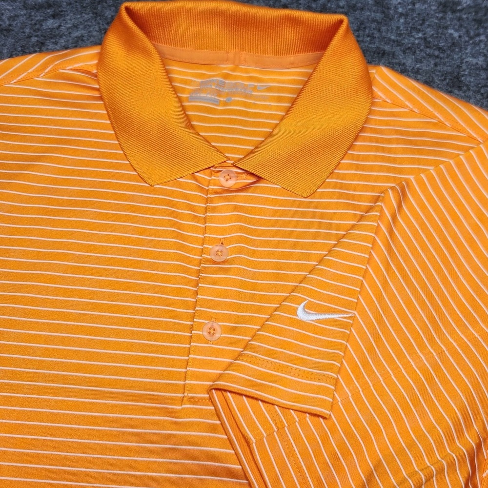 Nike Golf Mens Performance Polo Shirt Dri Fit Wicking Bright Orange Stripe Large
